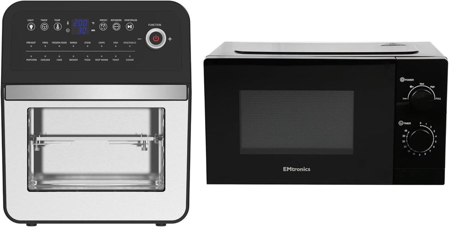 12L Air Fryer Oven + 20L 700W Microwave Set 5 Power Levels Defrost Black