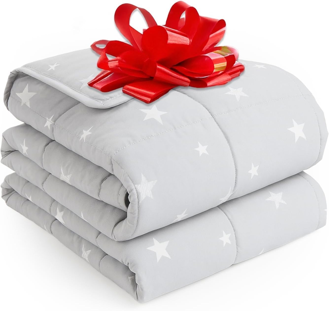 3kg Weighted Blanket, Silver Grey Star Teddy Fleece Quilted 100x150cm