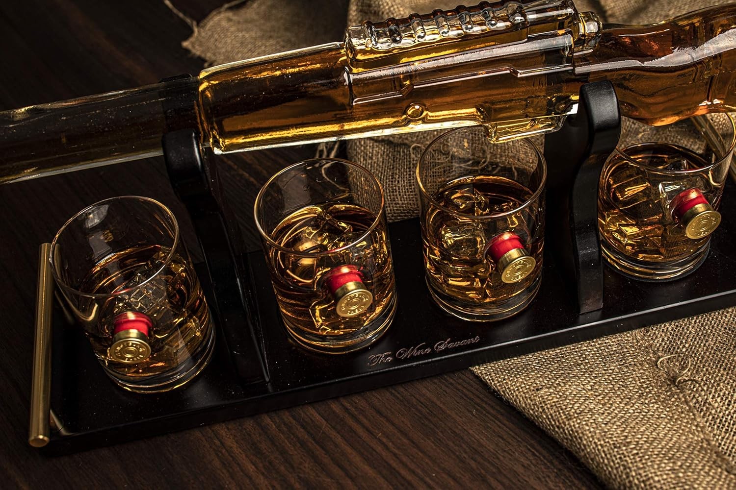 Shotgun Whiskey Decanter Set 1L with 4 Bullet Glasses Display Rack Gift