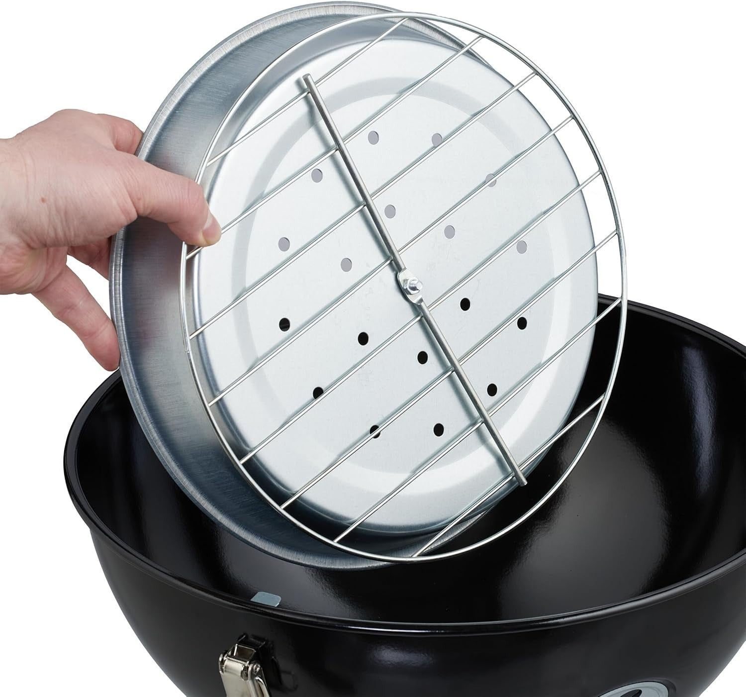 Portable Charcoal Kettle BBQ Grill 37cm with Lid & Tongs – Garden Camping Picnic