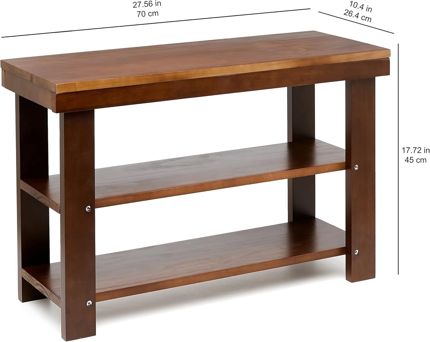 Solid Pine Shoe Storage Bench with 3 Tiers, Brown Wooden Entryway Organizer