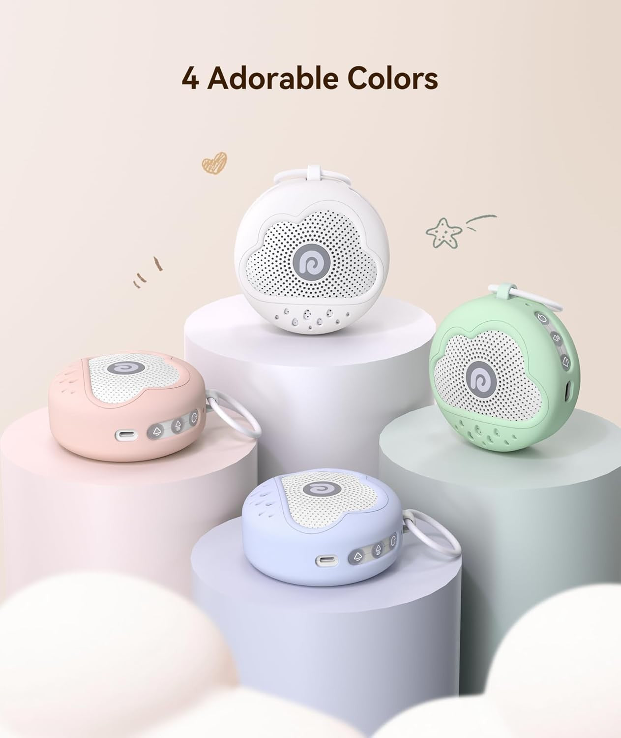 Petal Pink Noise Machine for Babies & Travel BPA-Free Silicone 21 Soothing Sound