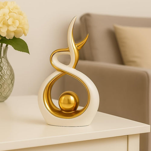 Modern Gold & White Ceramic Abstract Sculpture – Home Decor Ornament for Shelf