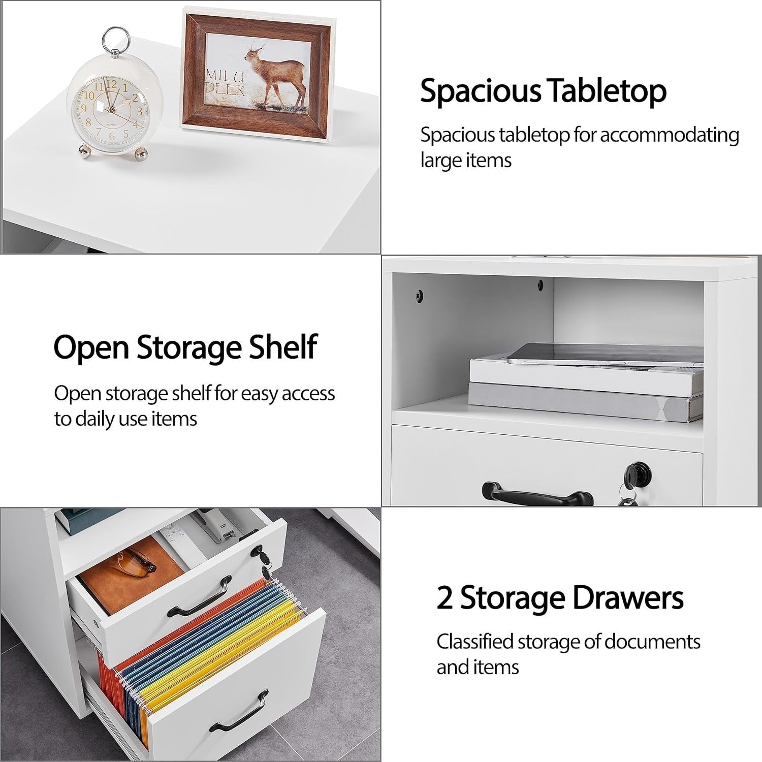 White Rolling File Cabinet 2 Drawer A4 Letter Printer Stand