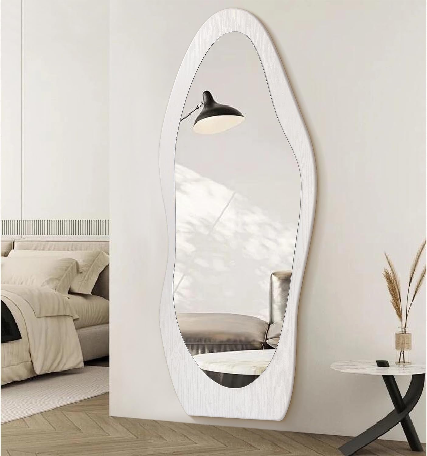Wavy Full Length Wall Mirror 150x60cm White Wood Frame for Bedroom Hall
