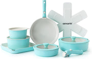 17pcs Turquoise Non Stick Cookware Set Detachable Handle Induction Oven Safe