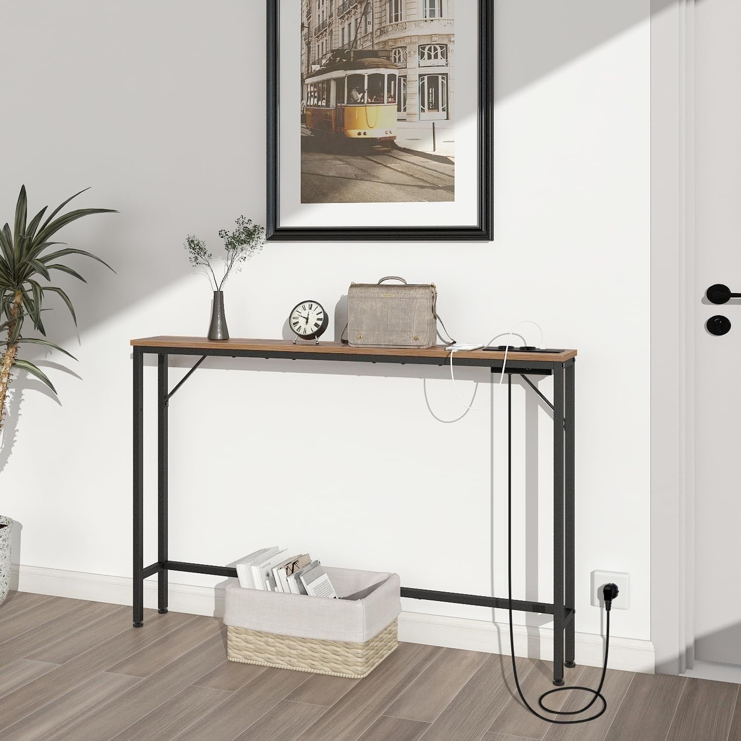 Slim Console Table with Charging Station, USB Ports & Power Outlets, Space-Saver