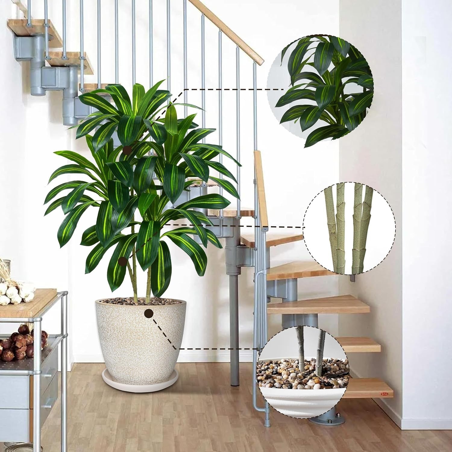 2PCS 120cm Dracaena Artificial Trees in Pots Lifelike Indoor Home Decoration