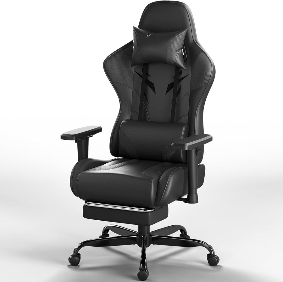 Ergonomic Gaming Chair w/ Footrest 2D Armrests PU Leather Black