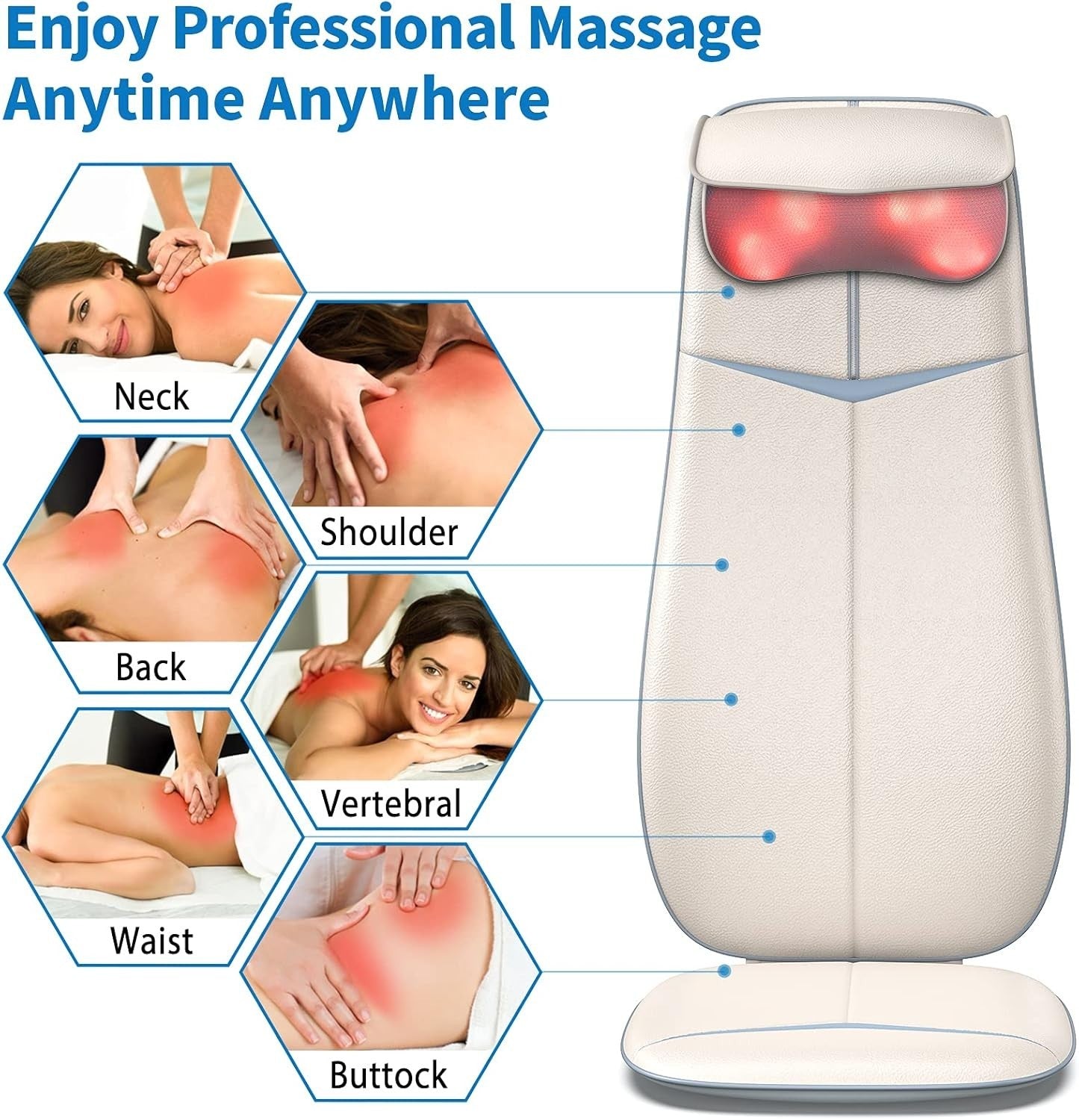 Shiatsu Back Massager with Heat S-Shape Full Back Chair Pad Adjustable Neck