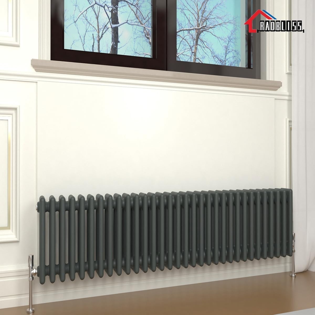300x1460mm Anthracite 3 Column Cast Iron Style Radiator Central Heating