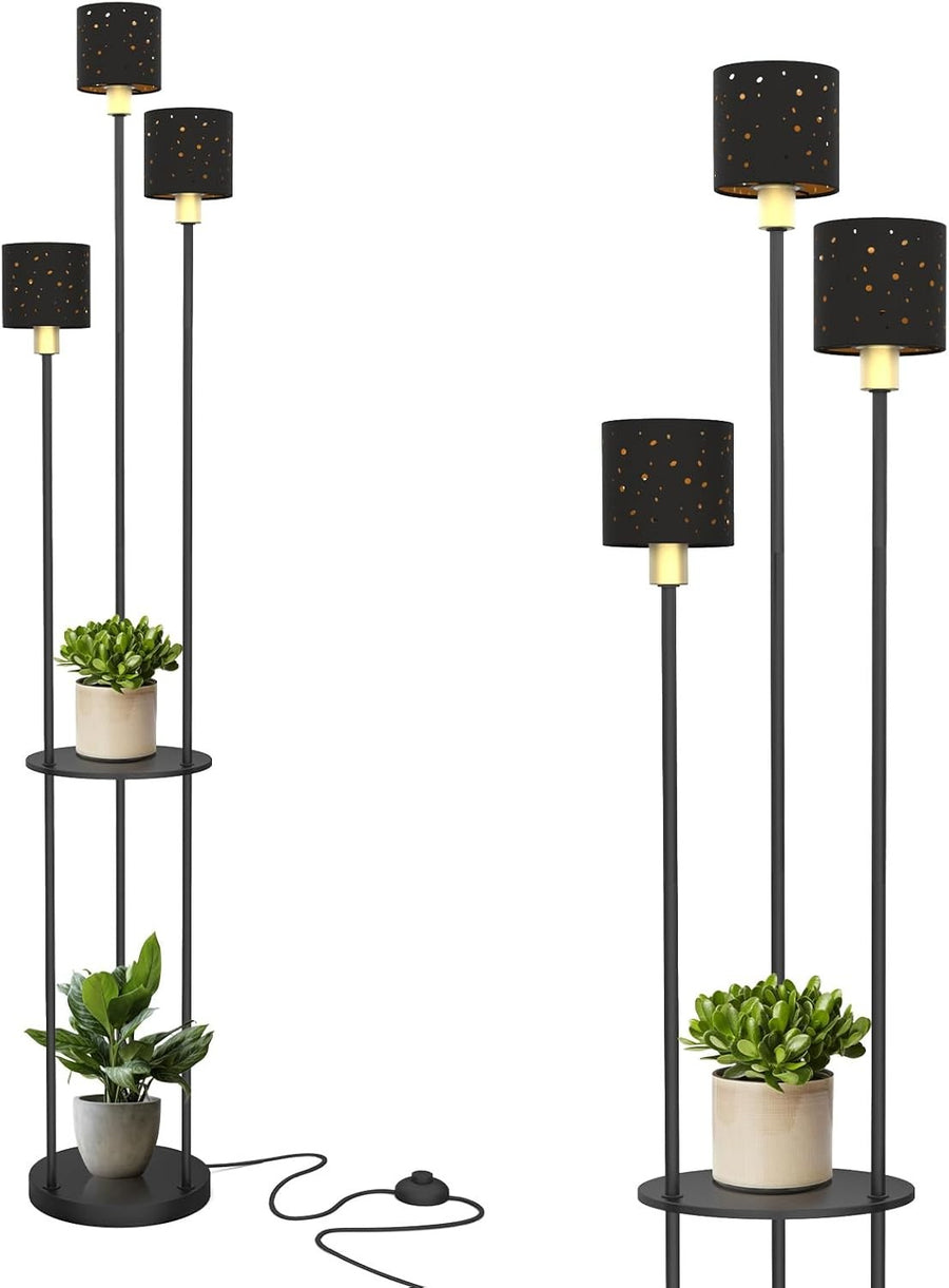 3 Light Floor Lamp with Shelves Tall Standing Lamp Modern Living Room