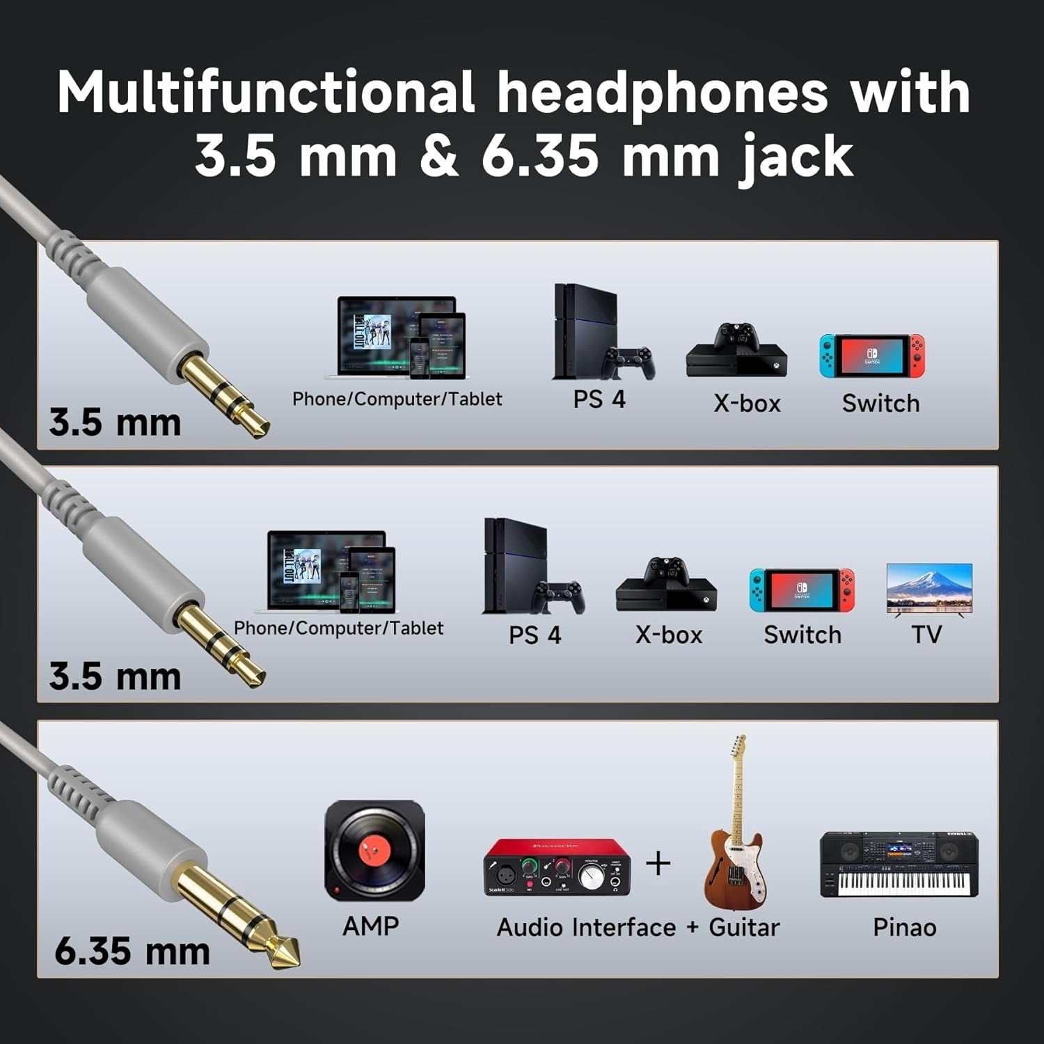 Studio DJ Headphones Wired Hi-Fi 50mm Drivers Bass Boost Over Ear Silver