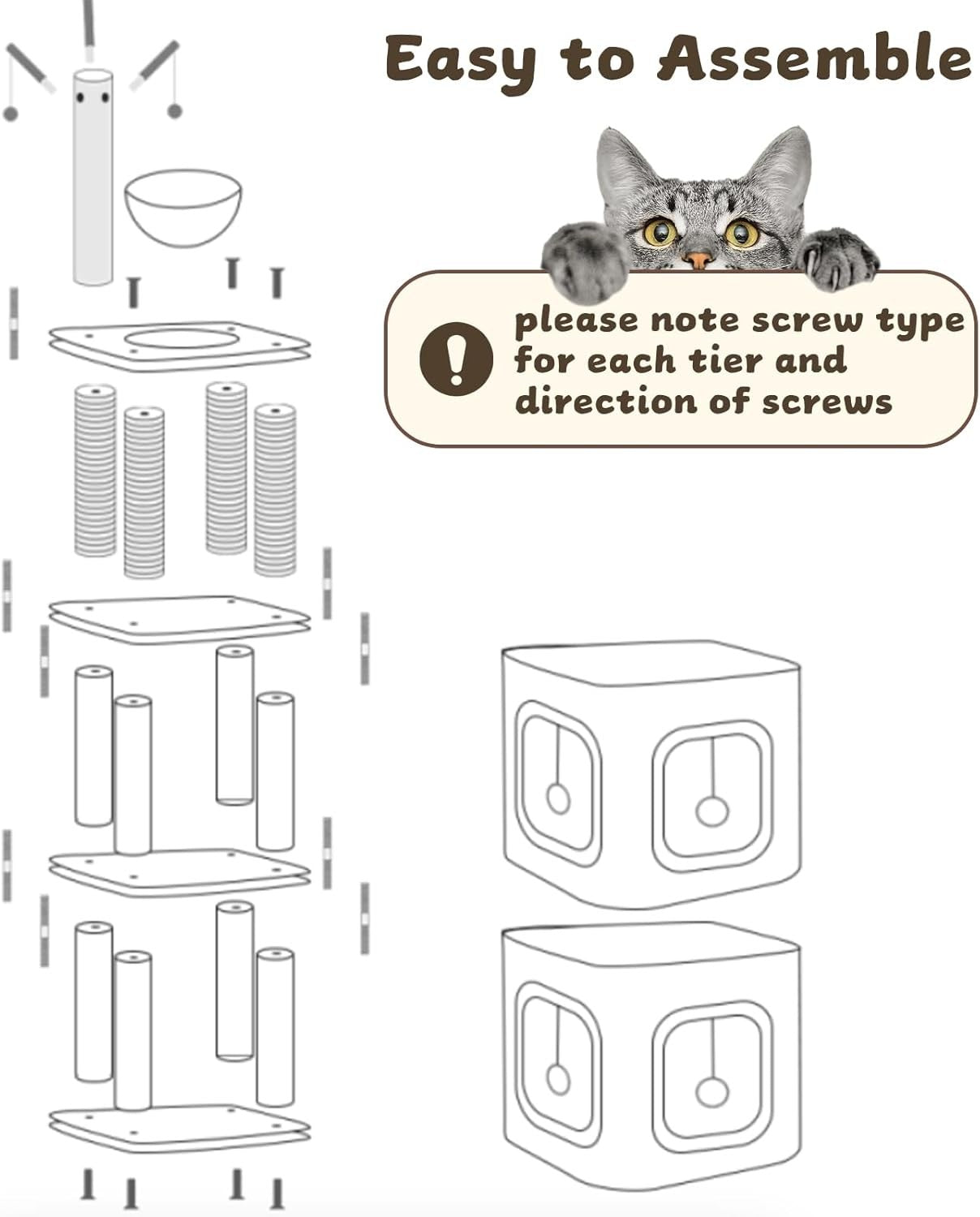 3 Tier Cat House Tower with Scratching Posts Condo Playhouse for Kittens