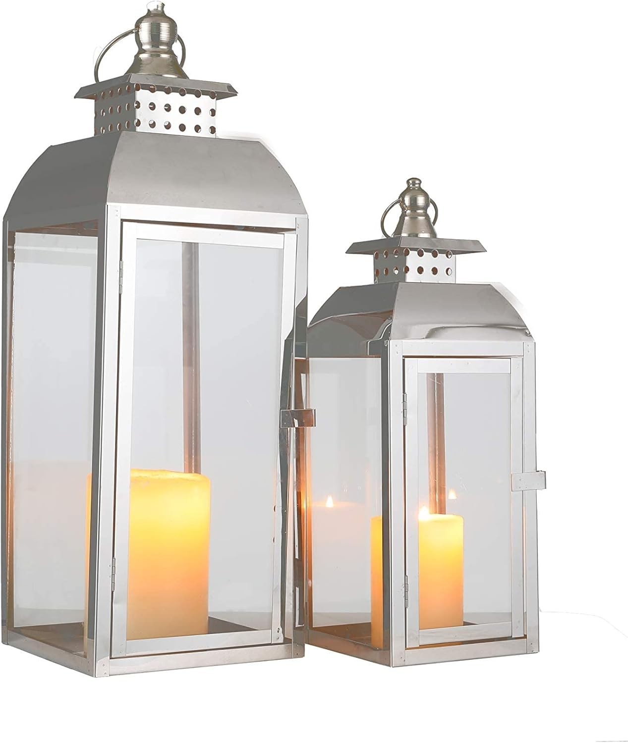 Silver Stainless Steel Lantern Set of 2