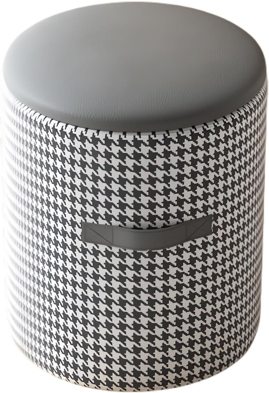 Grey Velvet Storage Vanity Stool with Solid Wood Frame Round Dressing Table Seat