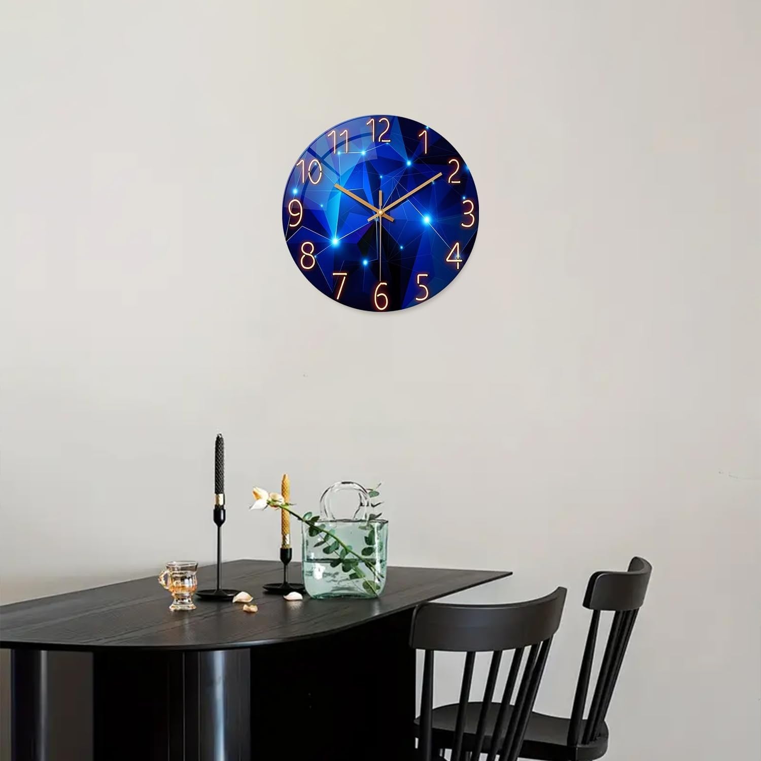 Large 16 Inch Blue Glass Wall Clock Modern Silent Non-Ticking Home Decor