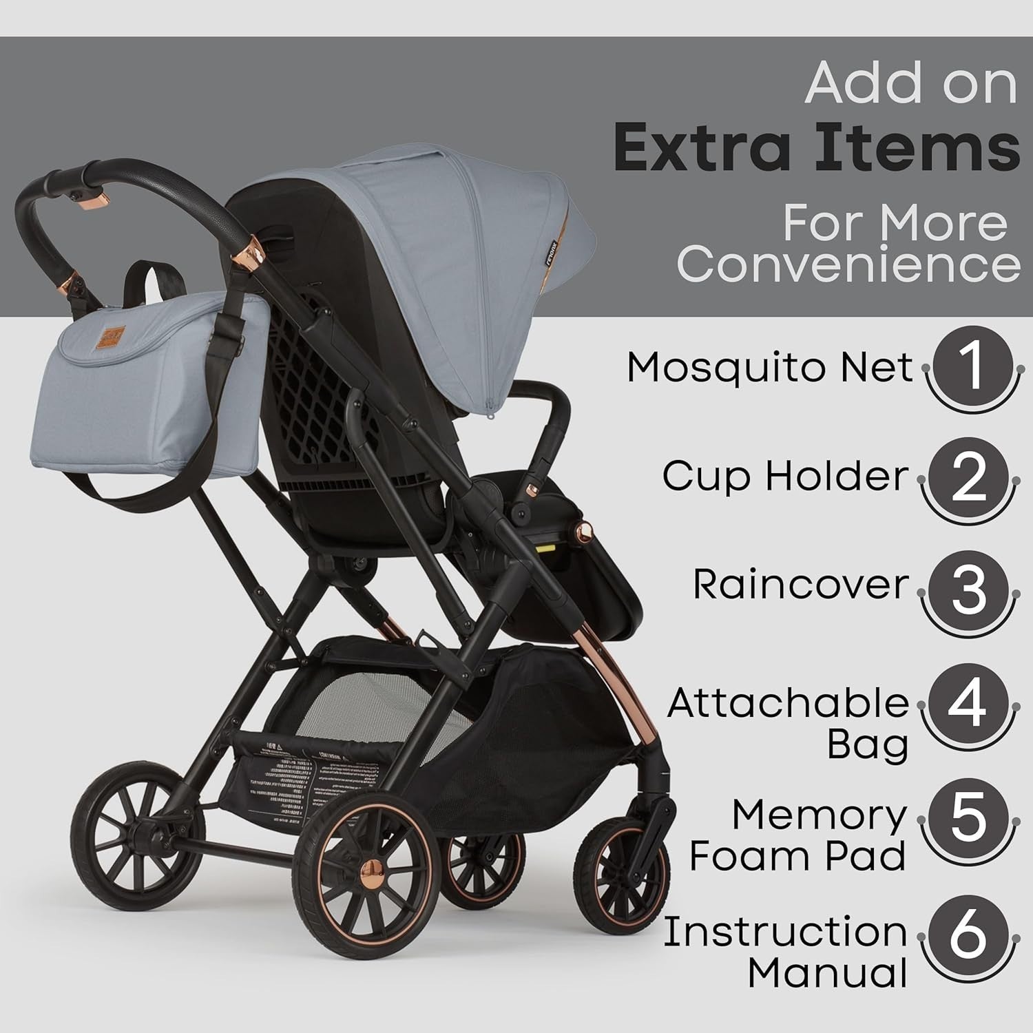 Baby Pushchair Reclining Seat Smooth Suspension Compact Stroller Grey