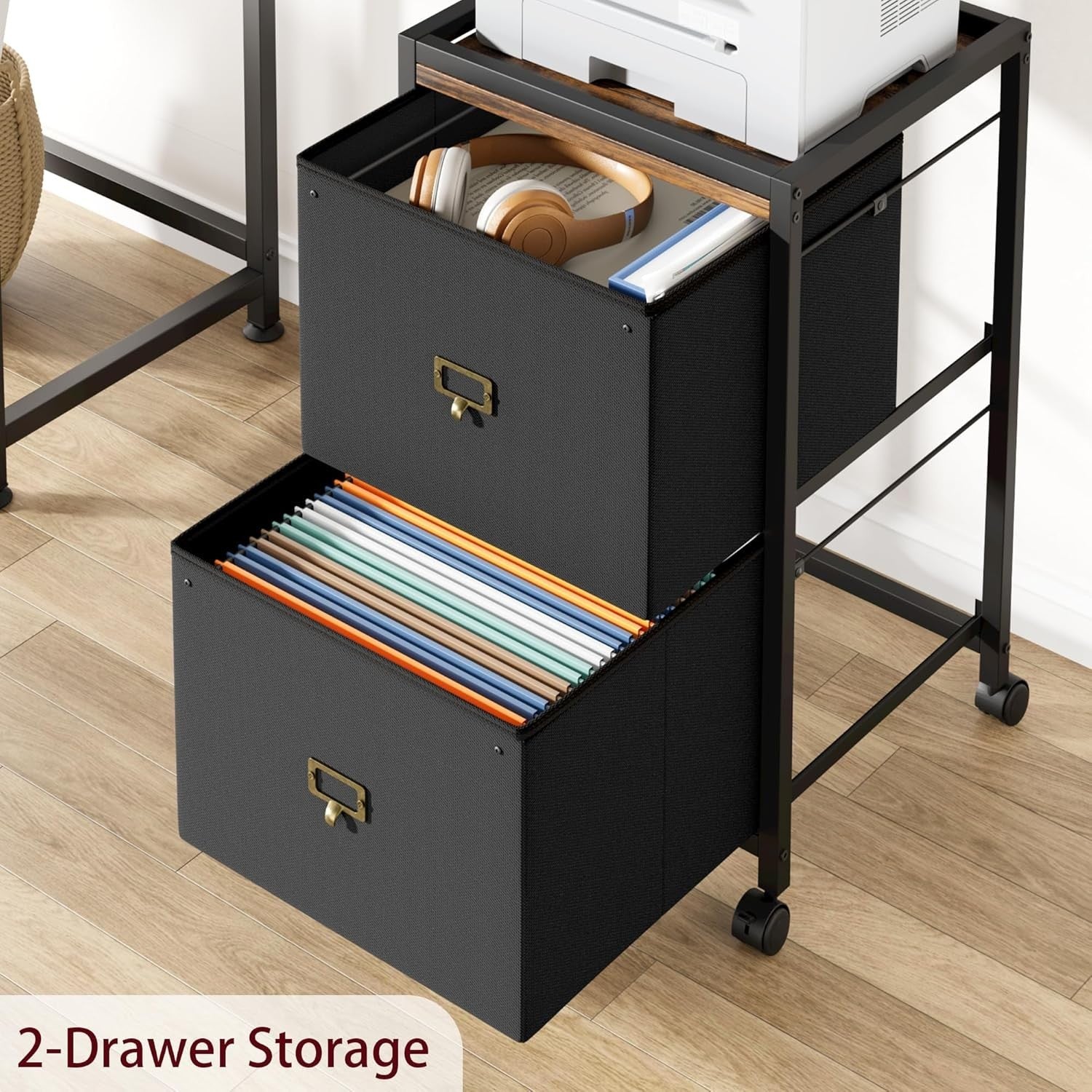 Black 2 Drawer Metal Filing Cabinet Rolling Under Desk Office Storage
