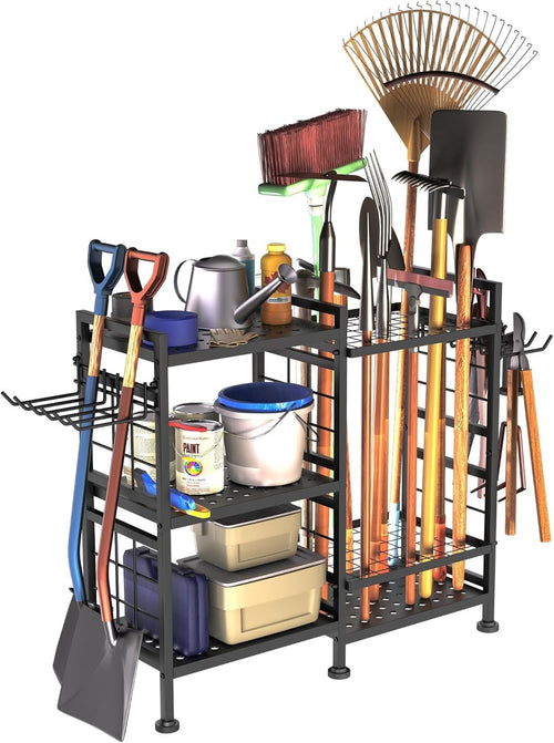 6-Tier Garden Tool Rack Metal Shed Storage Organizer Heavy Duty Black