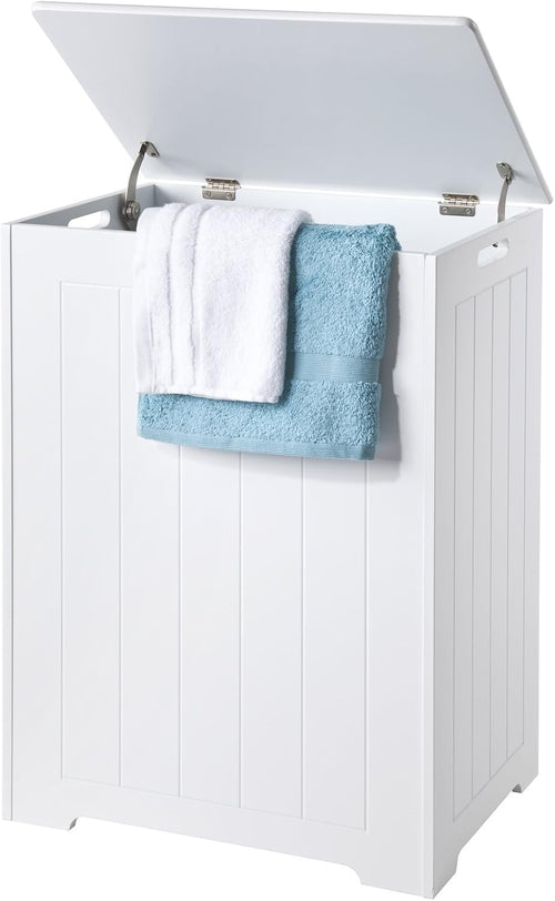 Large White Laundry Bin with Stay-Open Lid – 90L Freestanding Bathroom Hamper
