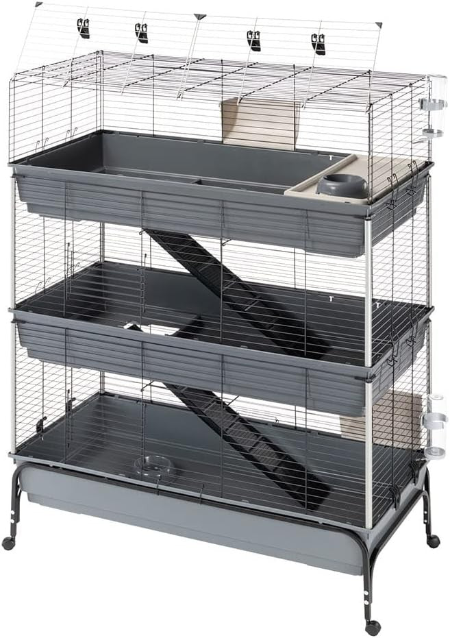 Large Rabbit Cage Indoor 3 Tier Double Front Spacious Easy Clean
