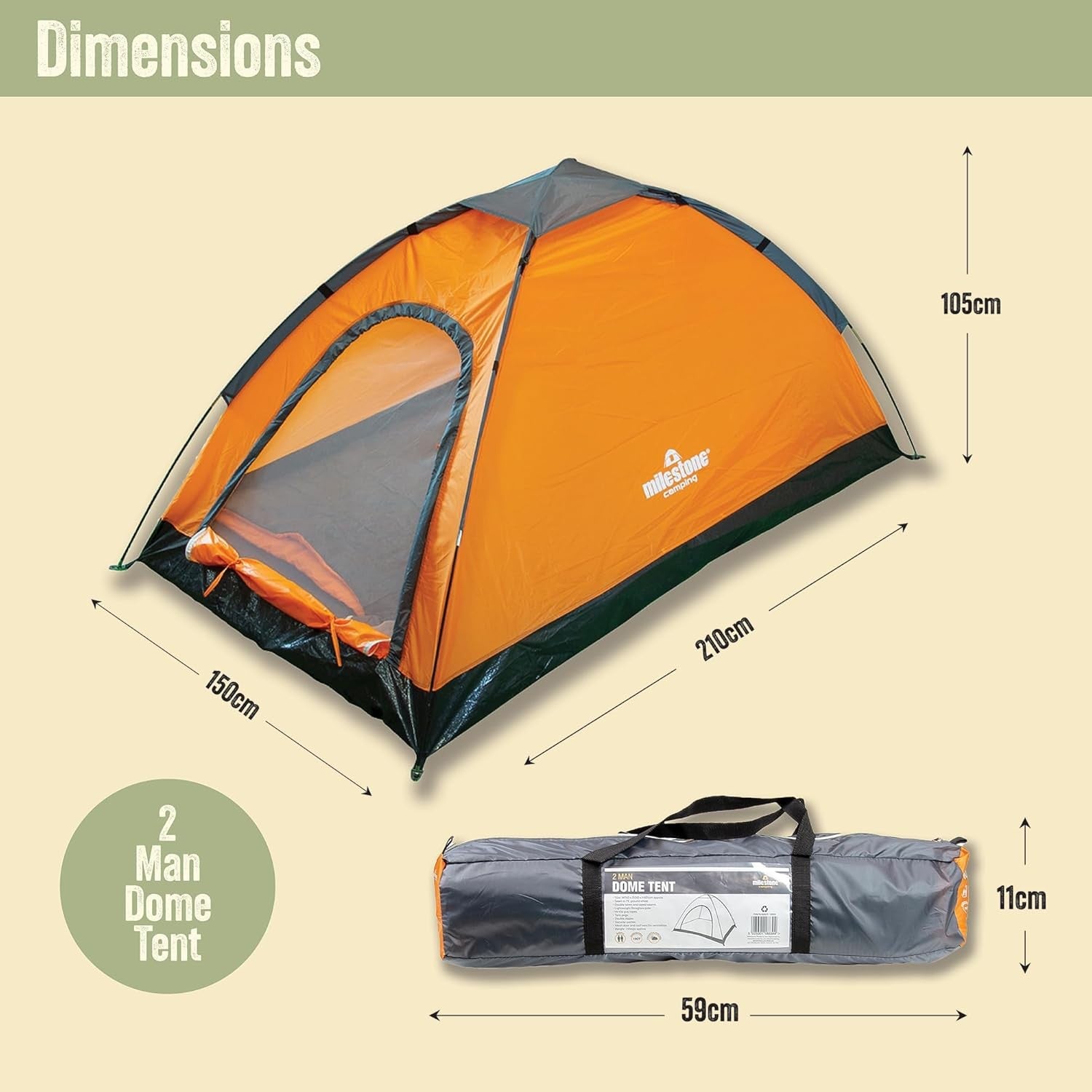 2 Person Camping Tent Waterproof Lightweight Festival Dome