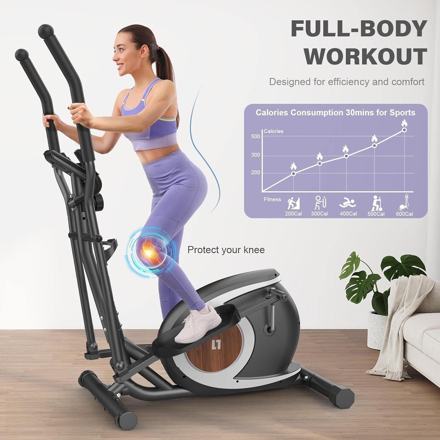 Ultra-Quiet Elliptical Cross Trainer with 16 Magnetic Resistance Levels & LCD