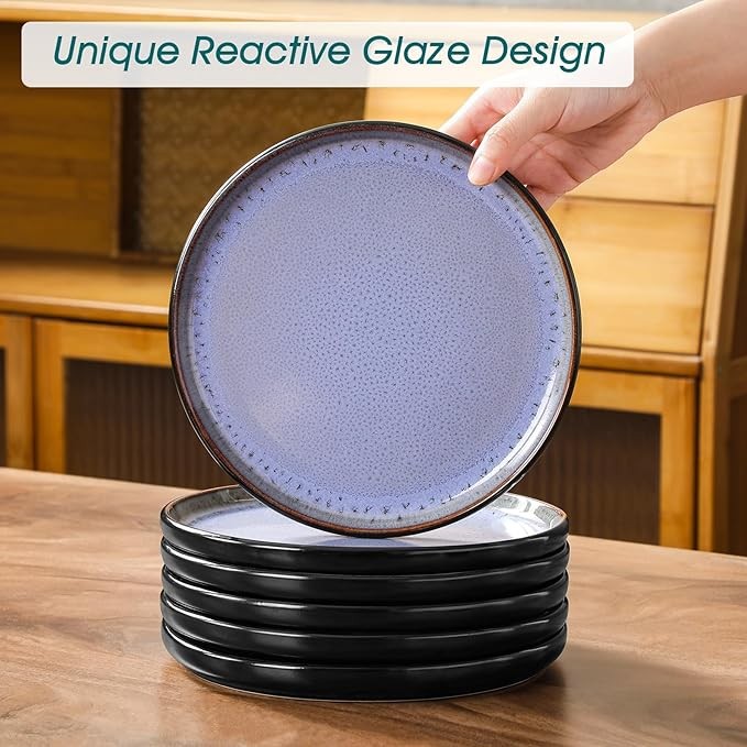 24pc Purple Stoneware Dinner Set Plates Bowls Reactive Glaze Service for 6