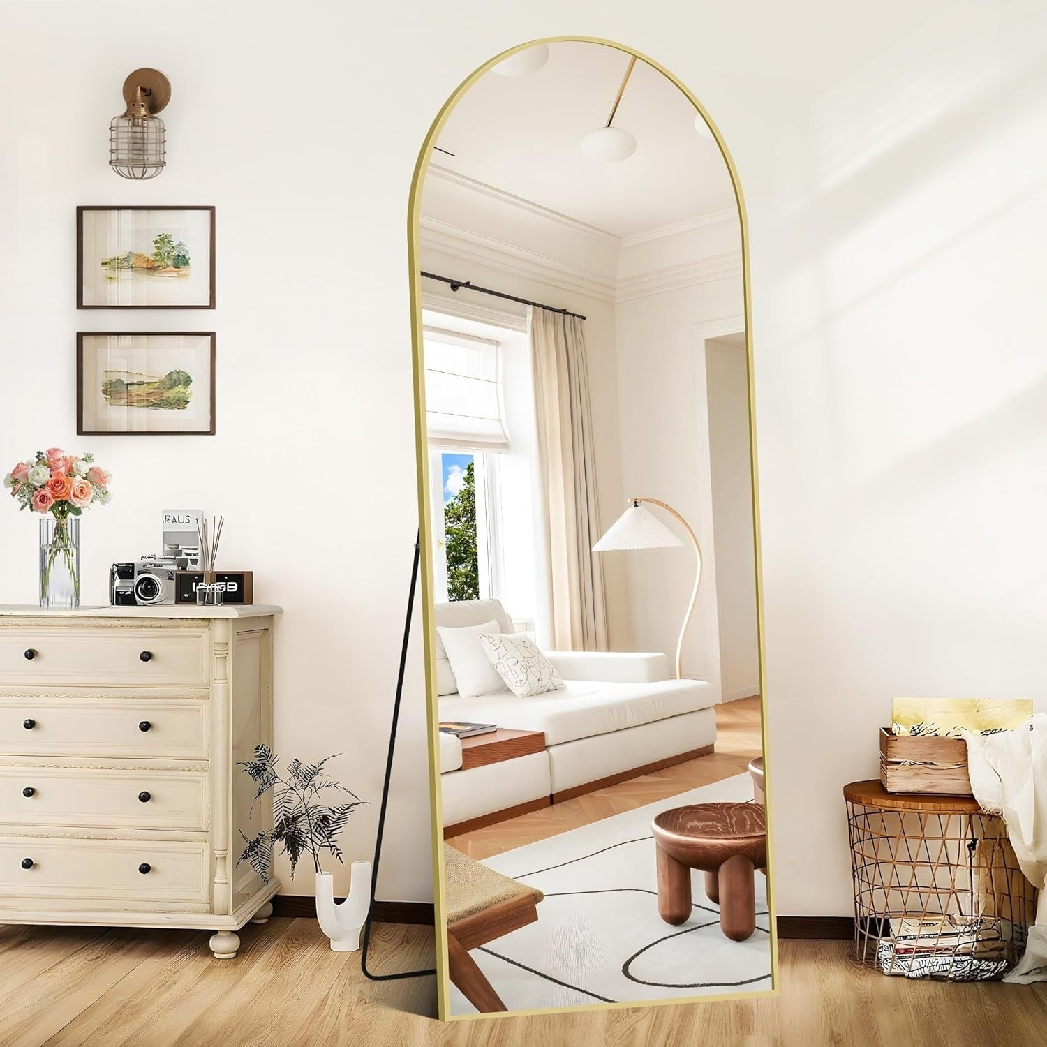 Full Length Arch Mirror 161x52cm Gold Frame, Standing & Wall Mount