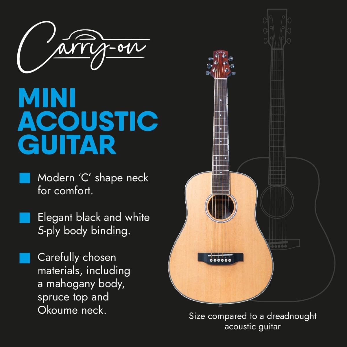 3/4 Size Mini Acoustic Guitar Travel Steel String Natural