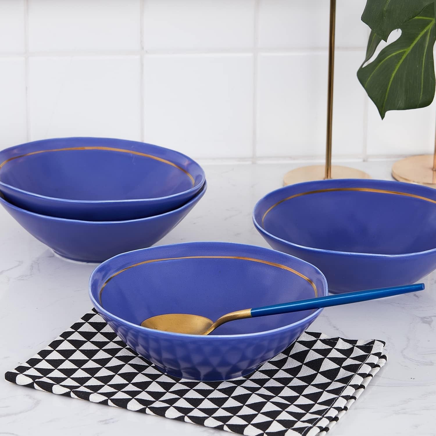 Blue Porcelain Dinnerware Set 16 Piece Service for 4 Dishwasher Safe