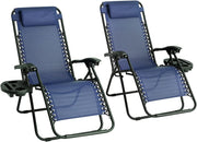 Zero Gravity Outdoor Reclining Chairs Set of 2 Foldable Sun Loungers Navy