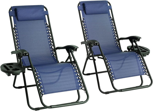 Zero Gravity Outdoor Reclining Chairs Set of 2 Foldable Sun Loungers Navy