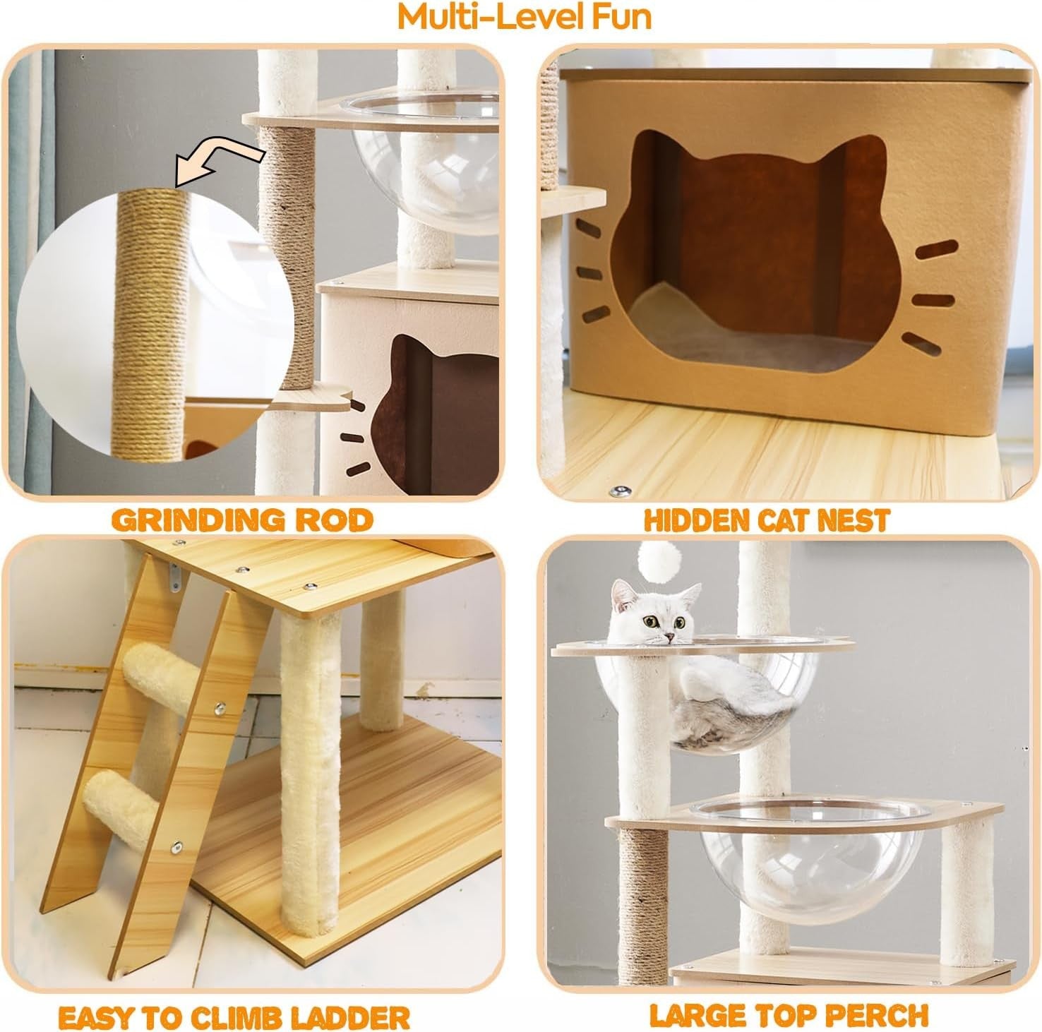 145cm Cat Tree Multi Level Tower Condo Perches Hammock Ladder Indoor Cats