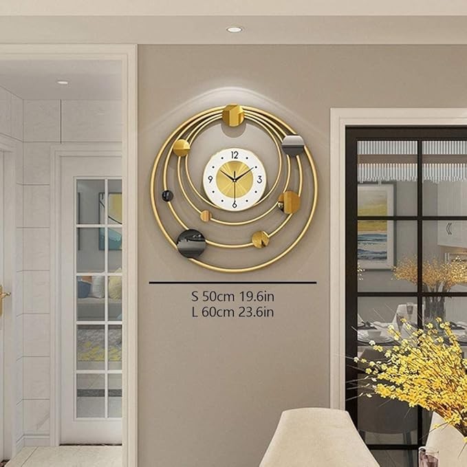 Luxury Solar System Wall Clock 50cm Modern Gold Metal Silent Non-Ticking Decor