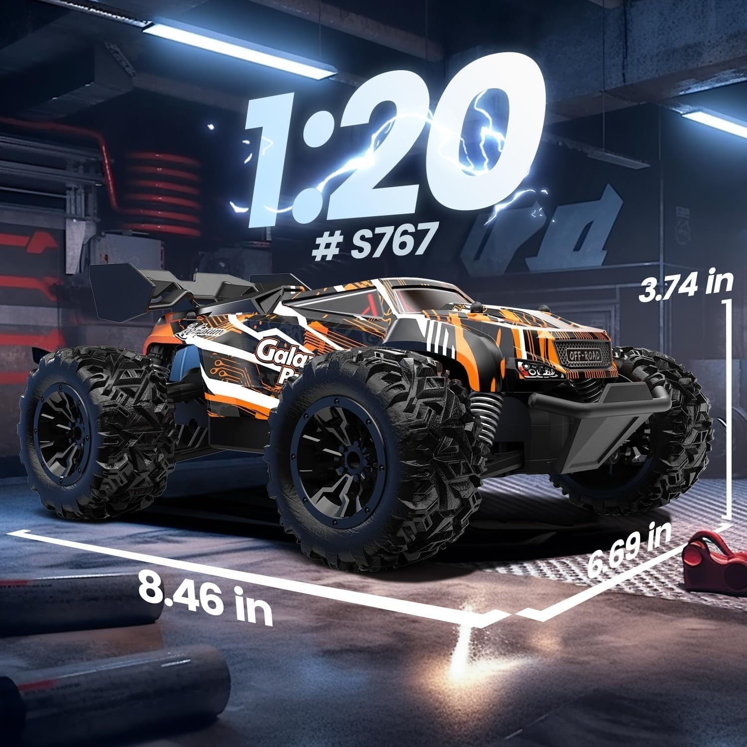 1:20 RC Monster Truck for Kids, 2.4GHz Remote Control Car with 2 Batteries