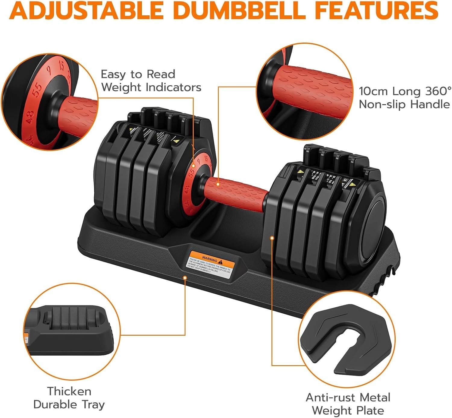 Adjustable Dumbbell 55lb Single Quick Dial Safety Lock Space-Saving