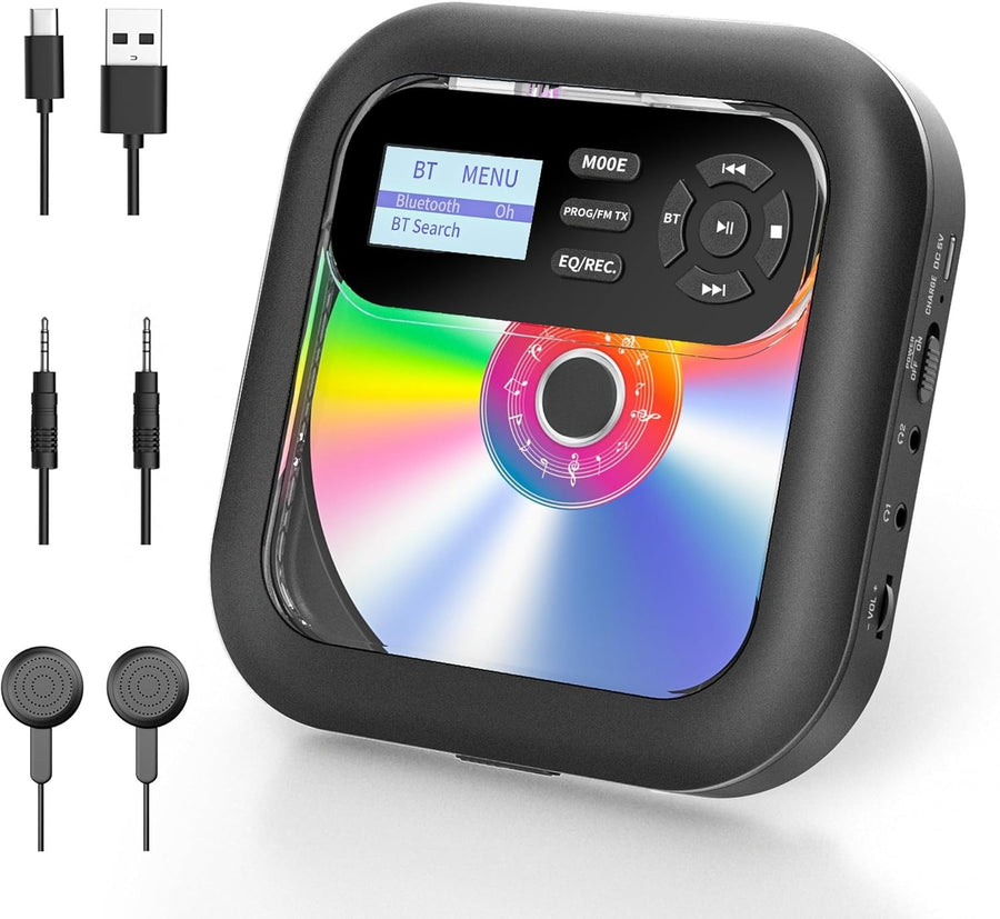 Portable CD Player Bluetooth FM Car Radio TF Card AUX Rechargeable