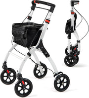 4 Wheel Rollator Walker Lightweight Folding Mobility Aid with Brakes & Tray