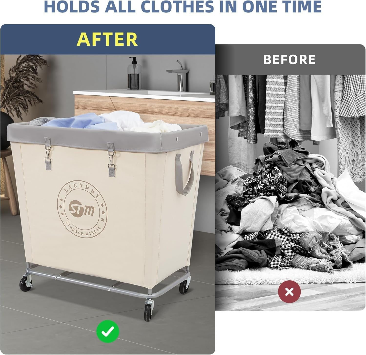 320L Industrial Laundry Hamper on Wheels | Heavy-Duty Cart | Large Canvas Bin