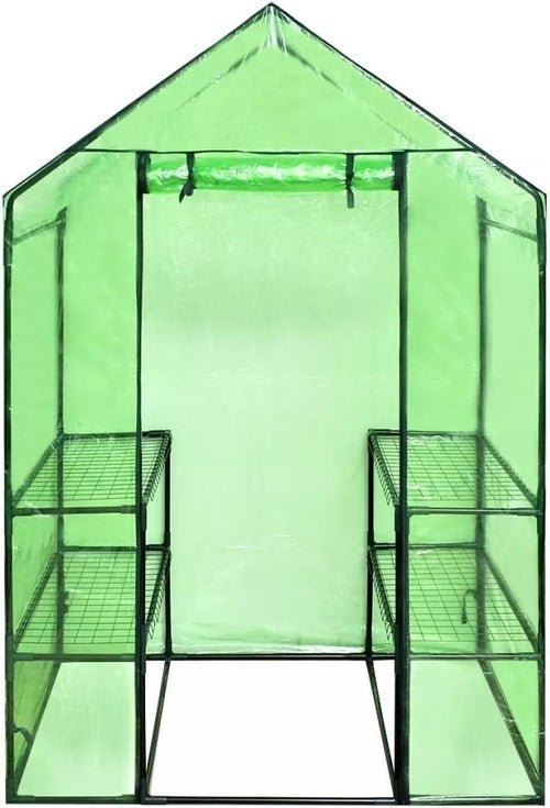 Large Walk-In Greenhouse with 4 Shelves Aluminium Frame UV Frost Resistant Cover