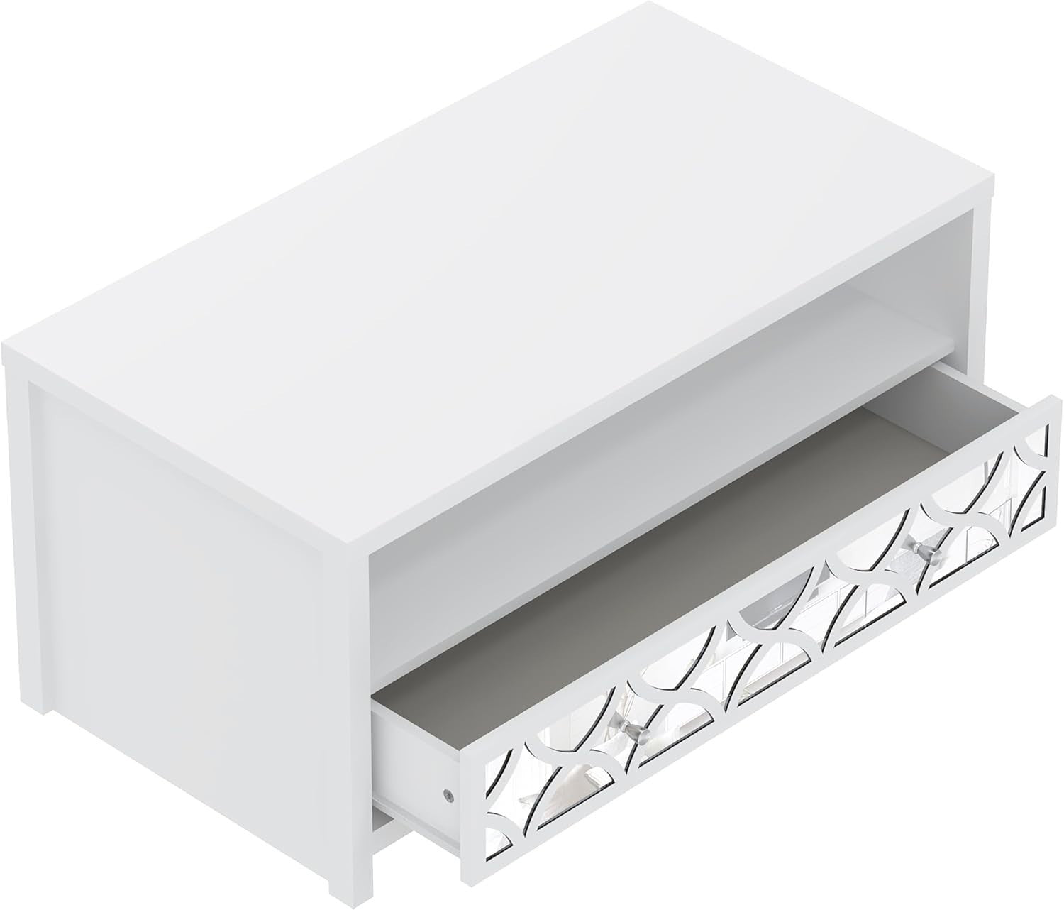 Modern Mirrored Coffee Table with Drawer – Space-Saving White Storage