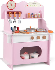 Wooden Kids Play Kitchen Pink Toy Set Stove Sink Oven Accessories