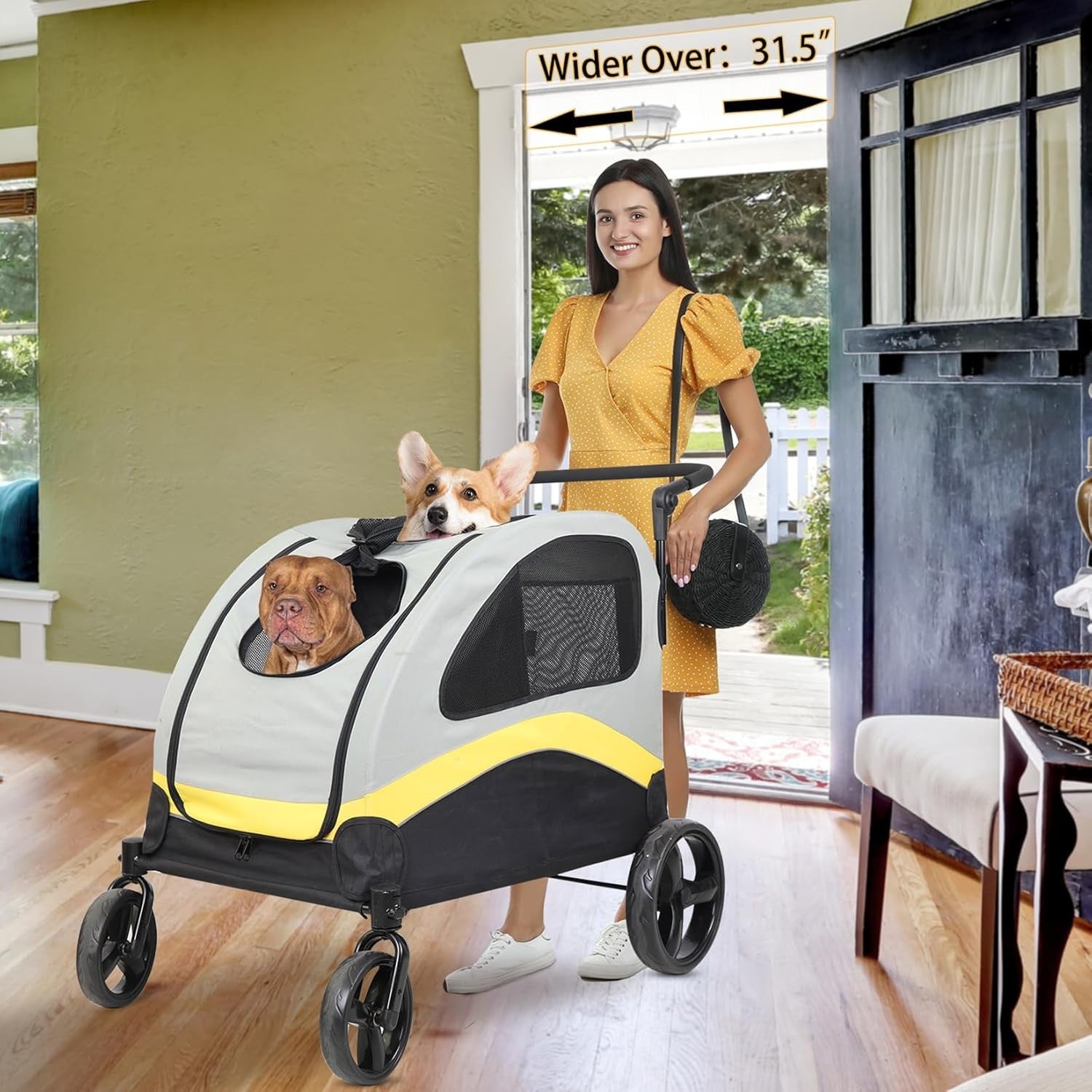 Heavy Duty Dog Stroller 2-in-1 Pet Buggy Foldable 42kg Silver Grey