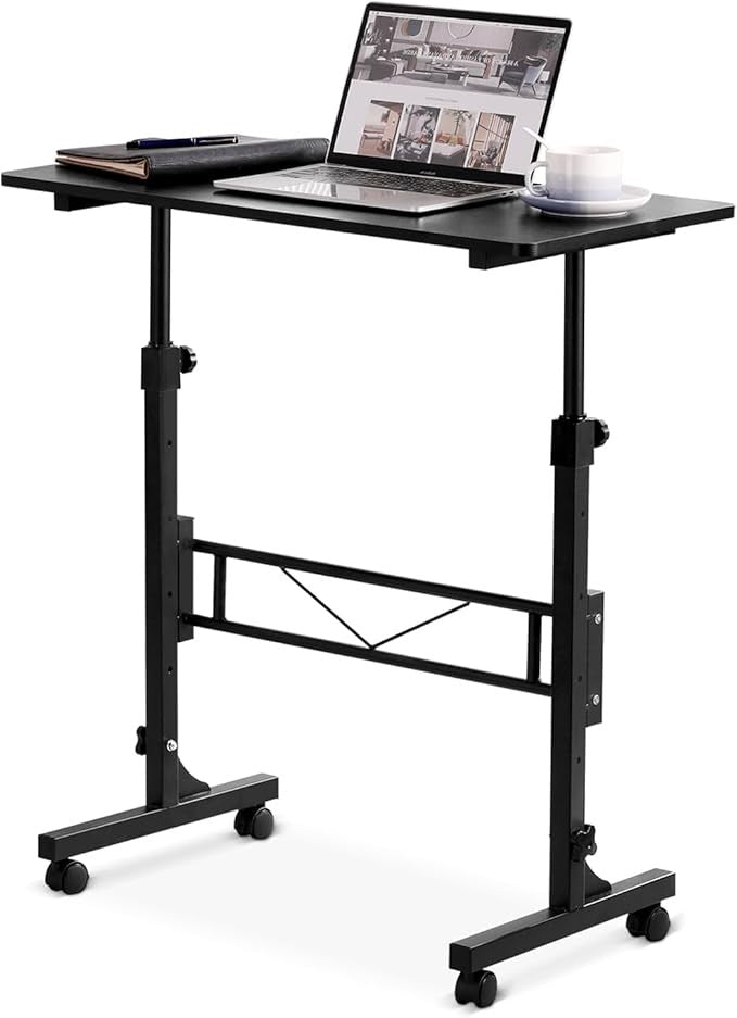 Adjustable Standing Desk Mobile Laptop Desk with Wheels 80x40cm Black