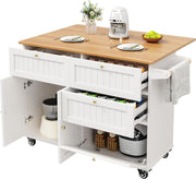 Rolling Kitchen Island with Foldable Worktop, 3 Drawers & Large Storage