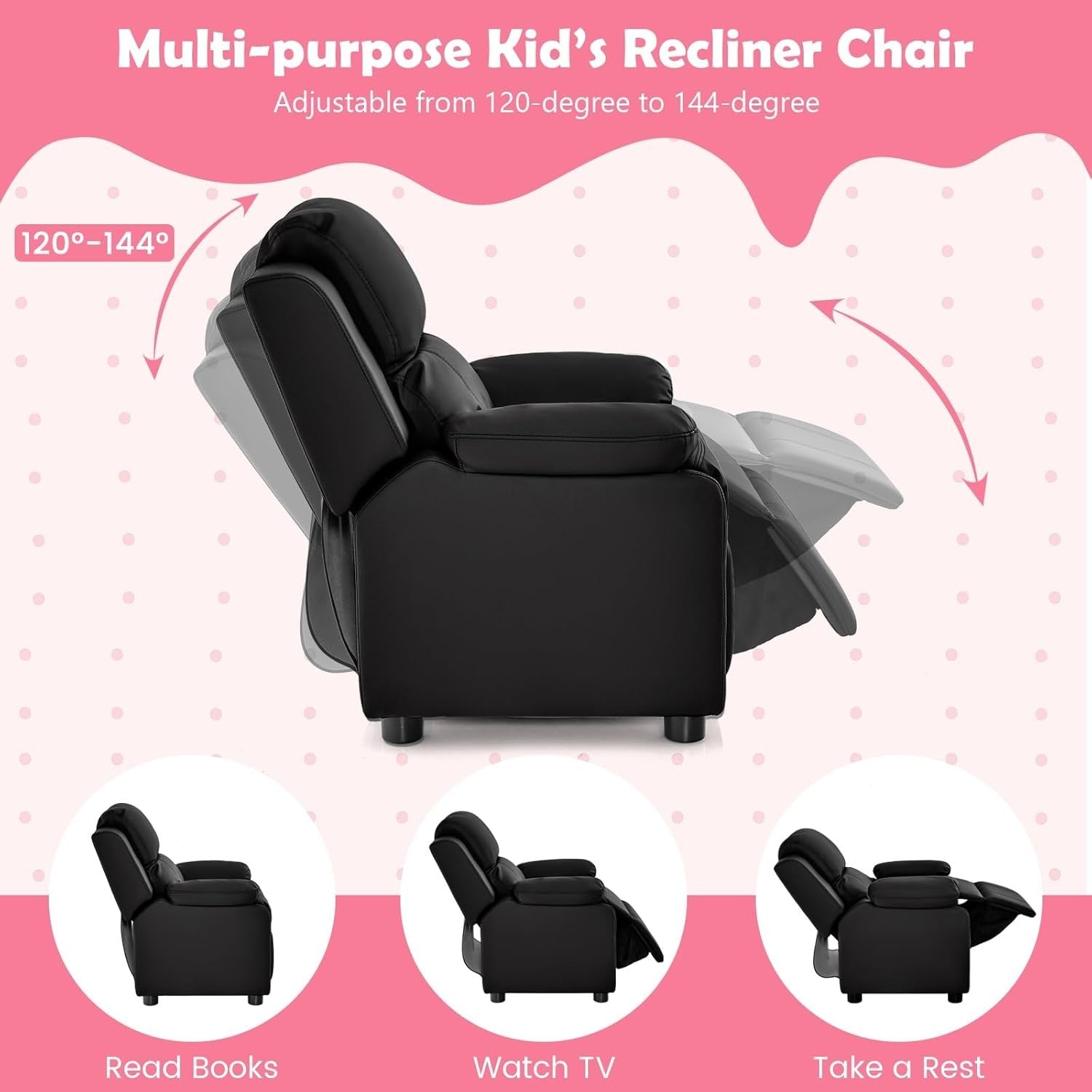 Kids Recliner Chair Adjustable Backrest & Footrest PU Leather with Storage Arms