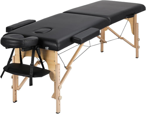 60cm Portable Massage Table | Foldable Wooden Lash Beauty Bed 2-Section Black