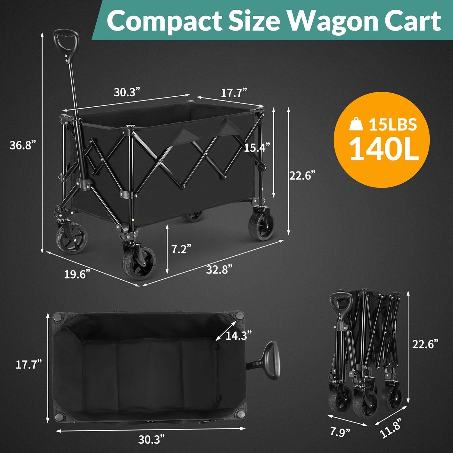 140L Folding Festival Wagon Heavy Duty Garden Camping Trolley 100kg Capacity